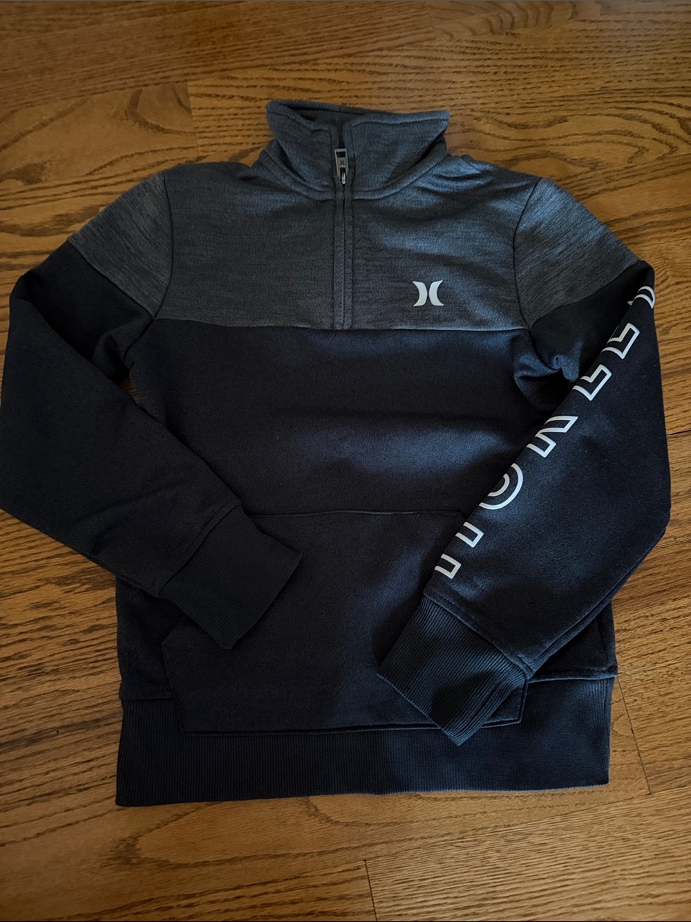 Boys Hurley Heathered Black & Charcoal Quarter-Zip Pullover Hoodie